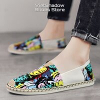 Slip on nam mũi cói- Giày lười vải nam in họa tiết - Chất liệu vải bố sợi cotton, đế cao su - Mã SP 2919/2920