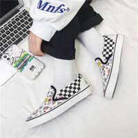 Slip-On Nữ - Giày Lười Vải Họa Tiết Sticker Kết Hợp Caro Đen-Trắng Kiểu Dáng Classic - Mã SP 785