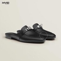 Slipper Hermes Đen Kelly Khoá Bạc CM211195Z2303