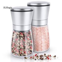 SLS 2Pcs Spices Salt Pepper Mill Glass Manual Grinder Jar Home Kitchen Grinding Tool