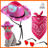 Smalibal 1 Bộ Mũ Thú Cưng Khăn Bộ Kính Phong Cách Cao Bồi Đèn LED Bóng Mũ Ống Kính Trái Tim Quấn Cổ Mèo Chó Cosplay Trang Phục Chụp Ảnh Chống Đỡ Bộ