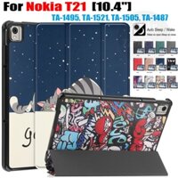 Smart Cute Cartoon Pattern Case For Nokia T21 10.4" 2022 PU Leather Flip Cover NokiaT21 TA-1495 TA-1521 TA-1505 TA-1487 Wi-Fi LTE Ultra-thin Flip Stand Tri-fold Magnetic Flat Cover