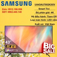 Smart Tivi Samsung Crystal UHD 4K 43 inch UA43AU7002KXXV