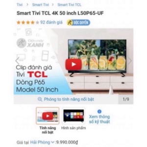 Smart Tivi TCL 4K 50 inch L50P65-UF