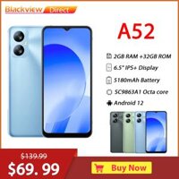 Smartphone Blackview A52 Business Android 12 - 2GB+32GB, màn hình 6.5 Inch, pin 5180mAh, camera sau 13MP, nhận diện khuôn mặt, dual 4G