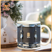 Smbcgdm Drumming Người đam mê Quà tặng Ý tưởng quà tặng Drummer Retro Đen Trống Cốc cà phê có thìa Quà tặng mát mẻ cho nhạc sĩ Drummer Cốc gốm cổ điển 11oz Thiết kế trống màu đen ngộ nghĩnh