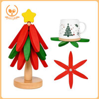 Smbcgdm Gấp Hình Cây Trivet Lẩu Đứng Bộ Đế Lót Ly Hình Cây Giáng Sinh Với Ngôi Sao Thiết Kế Chân Đế Bằng Gỗ Cho Đĩa Nóng Và Cốc Bảo Vệ Trang Trí Nhà Bếp 3 Năm