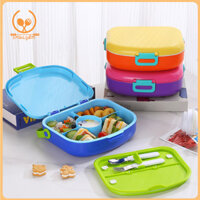 Smbcgdm Hộp đựng đồ ăn dinh dưỡng Hộp đựng đồ ăn trưa dễ dàng mang theo Hộp cơm trưa Bento chống rò rỉ có thìa và nĩa cho trẻ em và người lớn Hộp đựng đồ ăn 4 ngăn Máy rửa chén