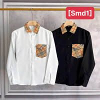 [Smd1] Áo Sơ Mi Nam Lụa Cotton Lạnh Cổ Bẻ Túi Sọc BBR Màu Đen Trắng