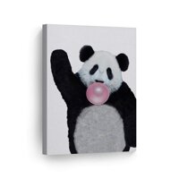 Smile Art Design Cute Panda Animal Decor Bubble Gum Art Pink Chewing Gum Canvas Print Black and White Wall Art Kids Gift Nursery Room Decor Stretch...