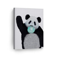 Smile Art Design Cute Panda Animal Decor Bubble Gum Art Teal Blue Chewing Gum Canvas Print Black and White Wall Art Kids Gift Nursery Room Decor St...