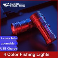 Smiling Shark D312 Đèn pin câu cá siêu sáng có thể sạc lại vàng, trắng, xanh, tím bốn nguồn sáng đèn câu cá đêm chống thấm nước
