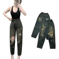 [S,M,L,XL,2XL]  Quần Jean Nữ baggy rách gối lưng bo thun vải mềm mịn- mã -B91.