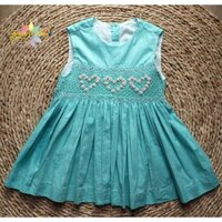 Smock Cô Nắng Đầm Smock bé gái thêu xích móc hoa hồng hình trái tim Màu xanh min Vải thô cotton Size 1-6 (9kg - 22kg)