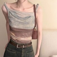 Smudge Trừu Tượng Tranh Sơn Dầu Series Lưới Không Đều Camisole Nữ Mùa Hè Phong Cách Hàn Quốc Ngắn quây Bên Trong Ngọt Cay Top