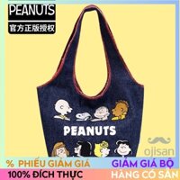 [Snoopy] Túi xách đeo vai denim thêu 18x11x20cm[SH]