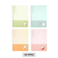 Sổ 20-017A5, Khổ A5, sổ lò xo đôi, bìa giấy bồi, cán màng cát kim tuyến, dòng kẻ ngang, ĐL 100gsm, 200 trang
