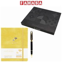Sổ Bìa Da A5 Foliage Ginko The Sun + Bút Bi E886 - Màu Vàng