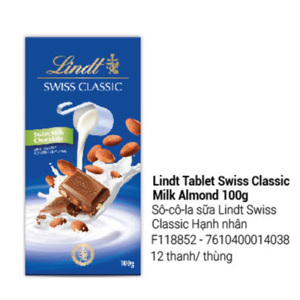 Sô-cô-la Lindt Swiss Classic sữa nhân hạnh nhân 100g