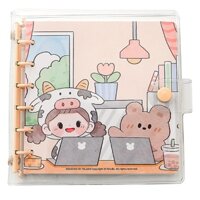 Sổ còng SOSAMA sổ tay còng bìa trong suốt dáng vuông họa tiết hoạt hình 80 trang SN-001402