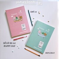 Sổ Lò Xo HAPPY DAY- Dòng Kẻ Ngang - Khổ A4- Mã SP LM413 - Phong cách Hàn Quốc- VPP FUTUREBOOK. Giao Mẫu Ngẫu Nhiên