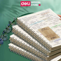 Sổ lò xo kép A5 B5 Deli Sổ bìa trong 120 trang giấy caro kẻ ngang bullet journal callipraphy quà tặng