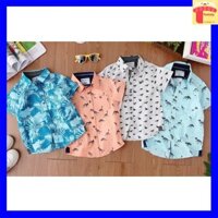 Sơ mi bé trai 2-8 tuổi cộc tay cổ đức in hình hàng xuất, Áo sơ mi cho bé khỏe khoắn thời trang