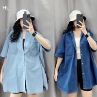 Sơ mi bò denim nam nữ HL100 cộc tay  oversize form rộng ulzzang-tsstore95