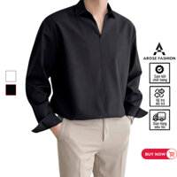 Sơ mi cổ tàu chữ V form rộng Hàn Quốc, Áo sơ mi nam nữ trơn không cúc vải lụa chống nhăn SMV