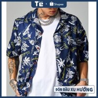 Sơ mi đi biển Xanh Hawaii, hàng nhập TMALL, Form rộng UNISEX, sợi polyester, HOT TREND