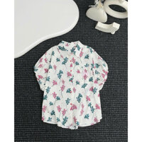 Sơ mi hoa hồng xanh túi nơ xinh xắn, dễ thương, nữ tính #58042