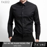 Sơ mi HỘP nam dài tay vải lụa cotton (FAS02-màu đen) Hãng FATUNO