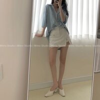 Sơ mi jean oversize- quần váy jean xanh