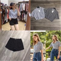 Sơ mi kẻ bo gấu croptop