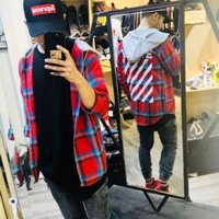 Sơ mi mũ - Hoodie Flannel - Off White