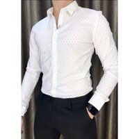 Sơ mi nam gấp hộp họa tiết cao cấp FATUNO màu chấm bi trắng