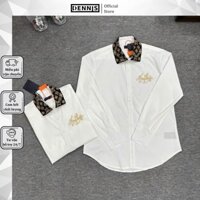 Sơ Mi Nam Lờ Vê Phối Cổ Đen Siêu Chất - Áo Sơ Mi Nam Nữ Luôn Vui Tươi Thêu Chữ Vàng Siêu Đẹp