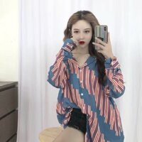 Sơ mi sọc xanh hồng