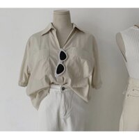 Sơ mi tay ngắn nâu kem Lana Official ( thanh lý, pass)