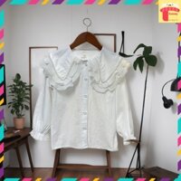 Sơ mi trắng bé gái dài tay size đại 5-12 tuổi cổ yếm đính hạt chất liệu vải thô mềm cao cấp