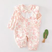 Sơ Sinh Bé Gái Áo Liền Quần Dài Tay Hoa Peter Pan Cổ Cotton Giáng Sinh Quần Áo Cho Bé Hallen Bé Jumpsuits