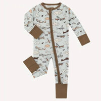 Sơ Sinh Tre Cotton Romper Bé Trai Dài Tay Dây Kéo Đôi Bộ Đồ Ngủ Cho Bé Flat Chân Áo liền quần