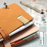 Sổ tay da vintage Cangmo, giá đỡ bút bằng đồng nguyên chất, giá đỡ vé, bìa cứng