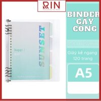 Sổ Tay Ghi Chép Gáy còng   Binder Gáy Lò Xo ghi chép 120 Trang Bìa nhựa sổ tay gáy còng - Có kèm giấy 120 trang - Size A5 - Sunset