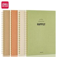 Sổ Tay Ghi Chép Lò Xo Kẻ Ngang A5 Gáy Xoắn 120 Trang Deli - Phù Hợp Làm Sổ Kế Hoach Planner, Viết Nhật Kí, Tập Vở Học Sinh Sổ Tay Văn Phòng - Màu Ngẫu Nhiên - LA560 ELA560 LPA560 - Bìa Happily - LA560-N08
