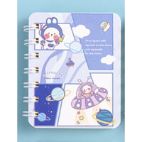 Sổ tay ghi chép lò xo mini nhỏ gọn bỏ túi, Sổ tay cute hoạt hình đẹp dễ thương 80 trang a7 có dòng kẻ Yorn- Hàng Chính Hãng - Vũ trụ tím 04