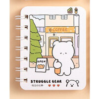 Sổ tay ghi chép lò xo mini nhỏ gọn bỏ túi, Sổ tay cute hoạt hình đẹp dễ thương 80 trang a7 có dòng kẻ Yorn- Hàng Chính Hãng - Gấu trắng 01