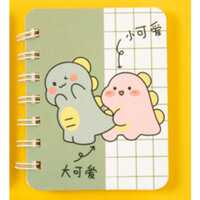Sổ tay ghi chép lò xo mini nhỏ gọn bỏ túi, Sổ tay cute hoạt hình đẹp dễ thương 80 trang a7 có dòng kẻ Yorn- Hàng Chính Hãng - Khủng long cute 03
