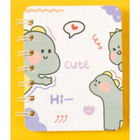 Sổ tay ghi chép lò xo mini nhỏ gọn bỏ túi, Sổ tay cute hoạt hình đẹp dễ thương 80 trang a7 có dòng kẻ Yorn- Hàng Chính Hãng - Khủng long cute 01