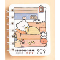Sổ tay ghi chép lò xo mini nhỏ gọn bỏ túi, Sổ tay cute hoạt hình đẹp dễ thương 80 trang a7 có dòng kẻ Yorn- Hàng Chính Hãng - Gấu trắng 02